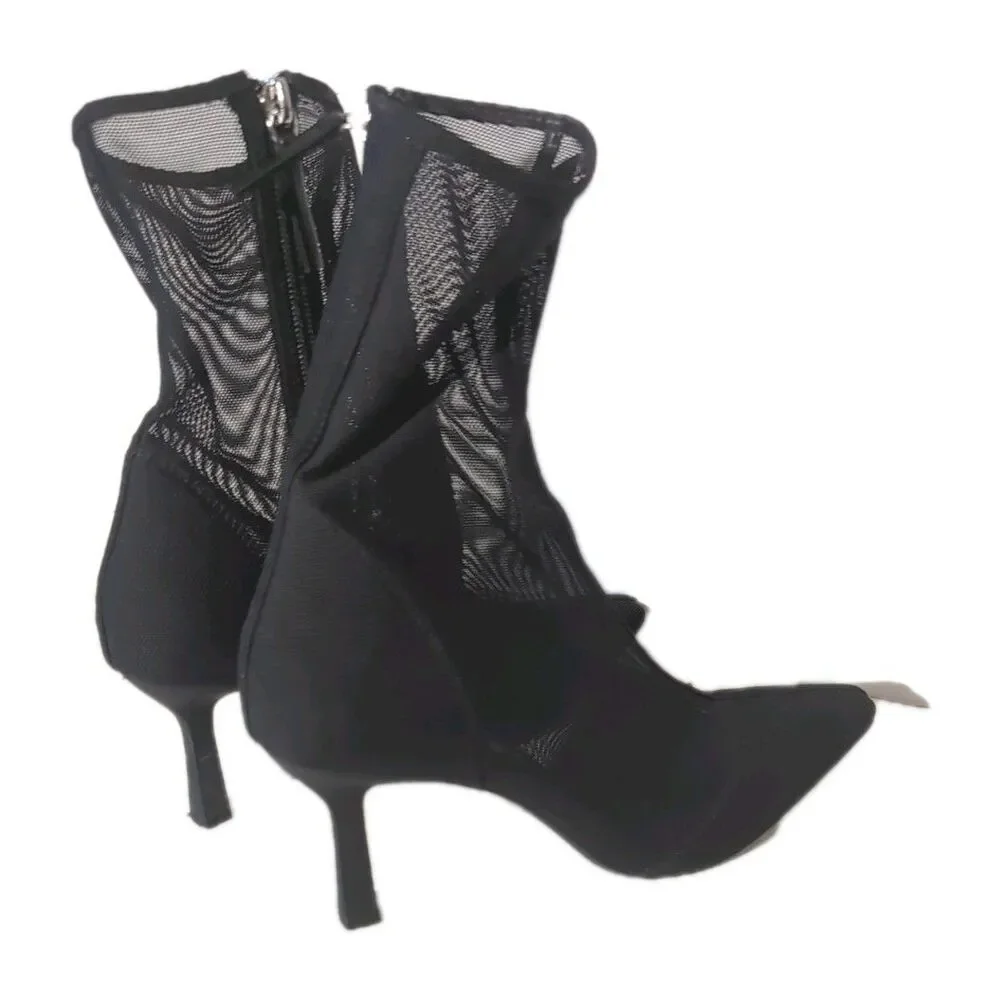 Zara Black Mesh Women's Stiletto Heels Size 8.5 With Zippers - Picture 4 of 11
